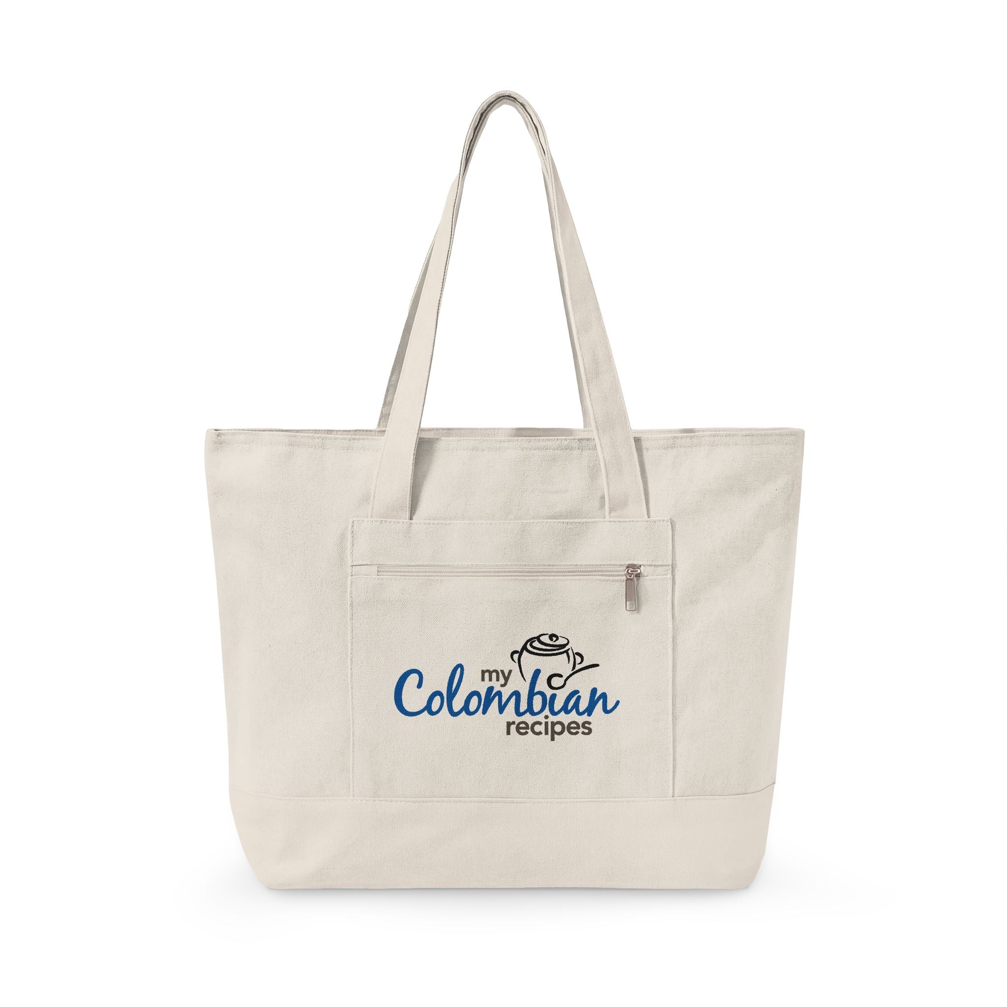 Canvas Tote Bag — 'My Colombian Recipes' Zippered Grocery & Market Tote