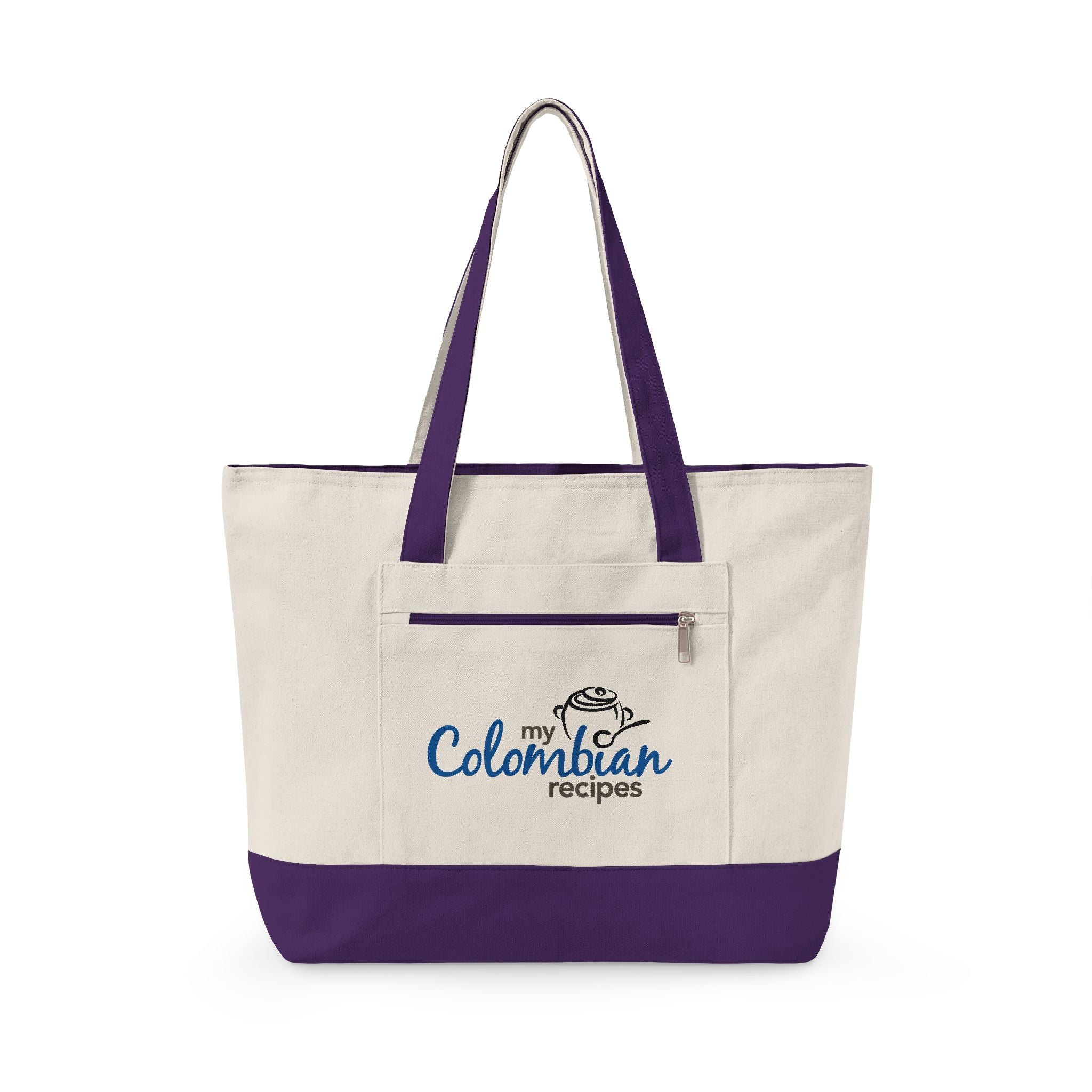 Canvas Tote Bag — 'My Colombian Recipes' Zippered Grocery & Market Tote