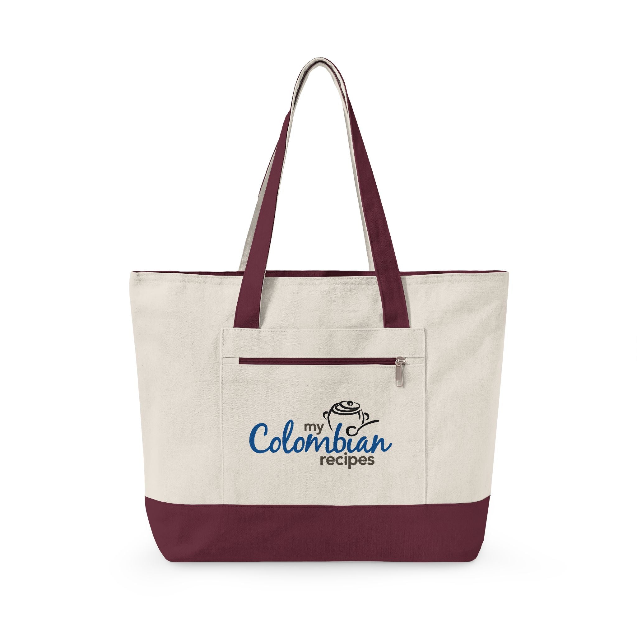 Canvas Tote Bag — 'My Colombian Recipes' Zippered Grocery & Market Tote