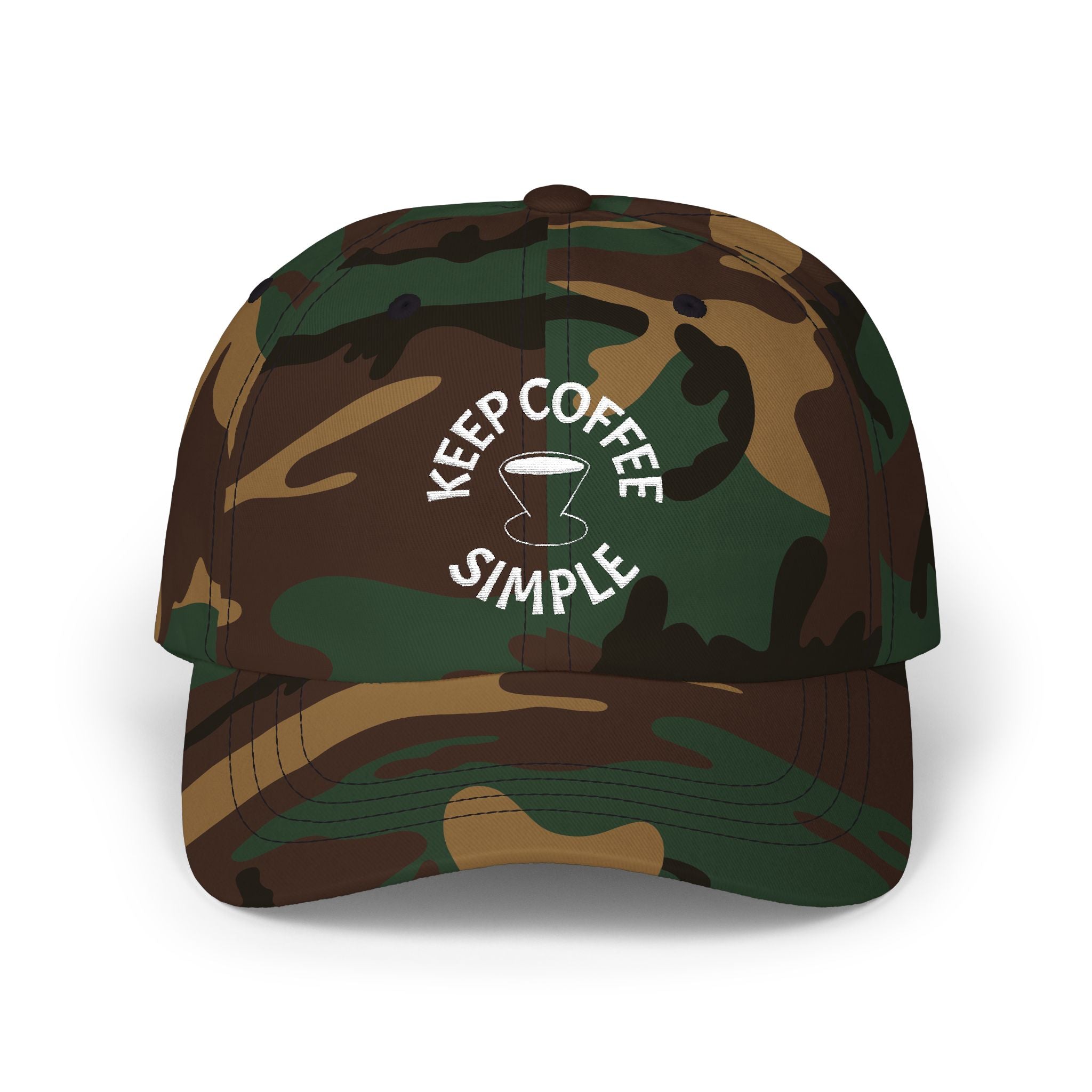 'Keep Coffee Simple' Cap — Emroidered Cotton Baseball Hat - Dark Colors