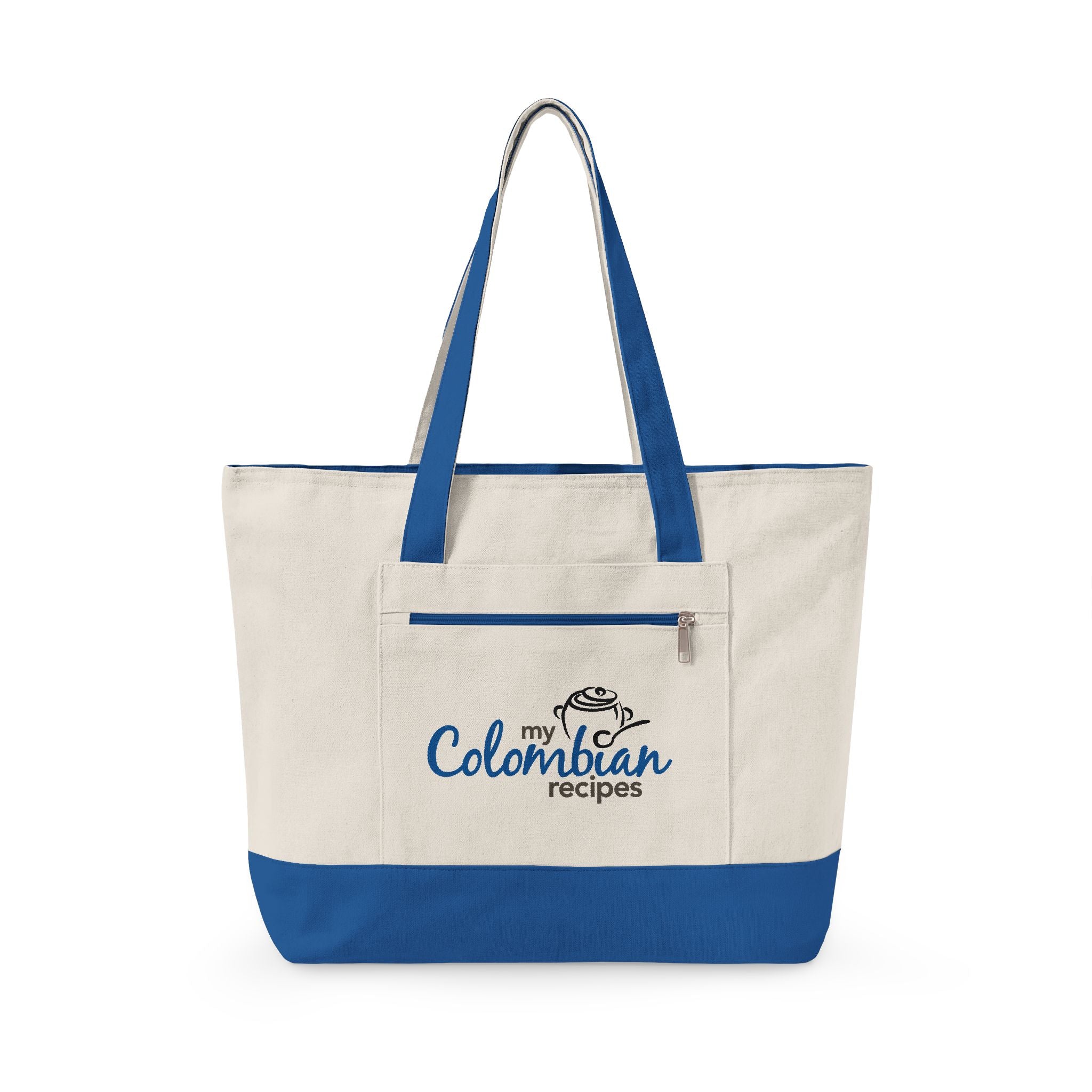Canvas Tote Bag — 'My Colombian Recipes' Zippered Grocery & Market Tote