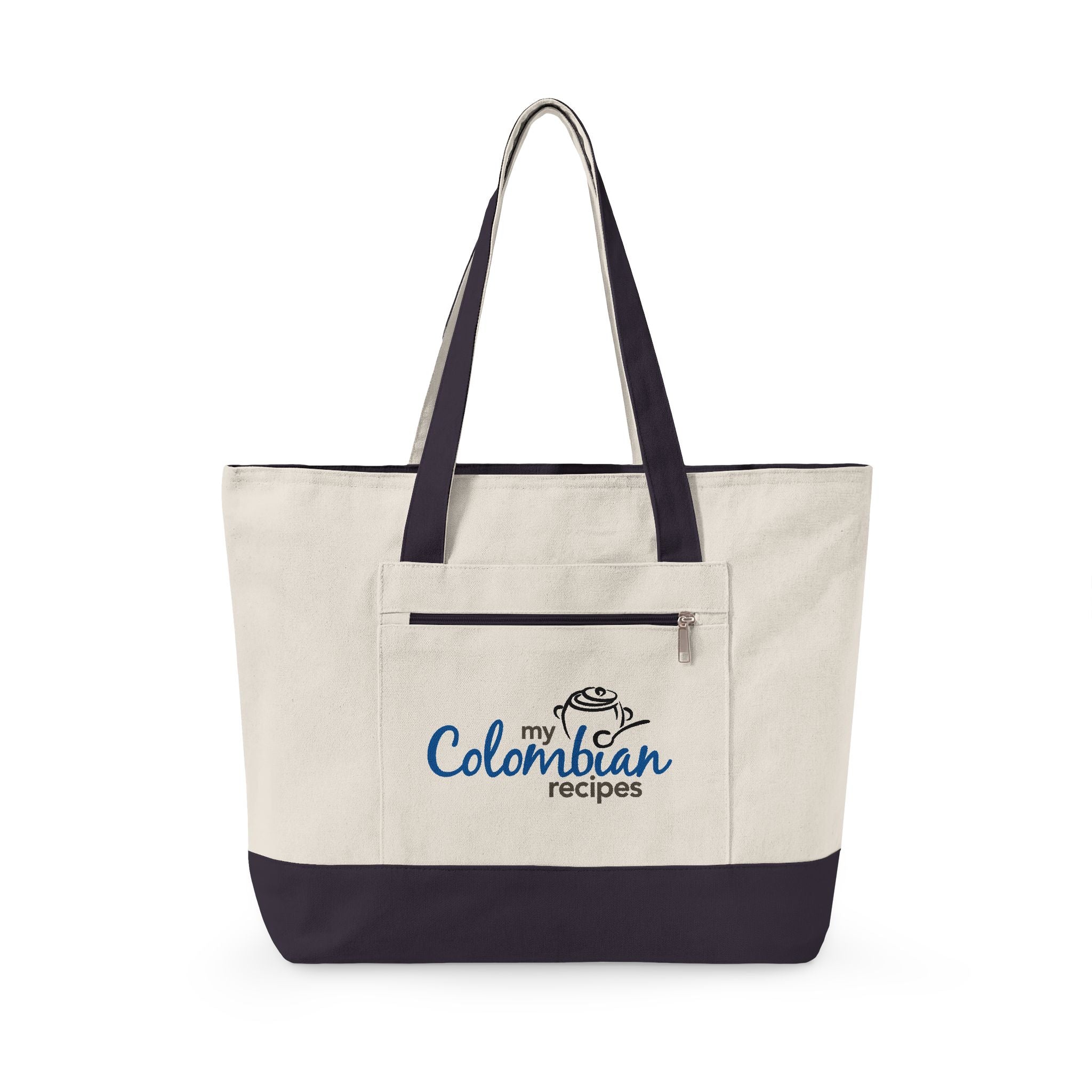 Canvas Tote Bag — 'My Colombian Recipes' Zippered Grocery & Market Tote