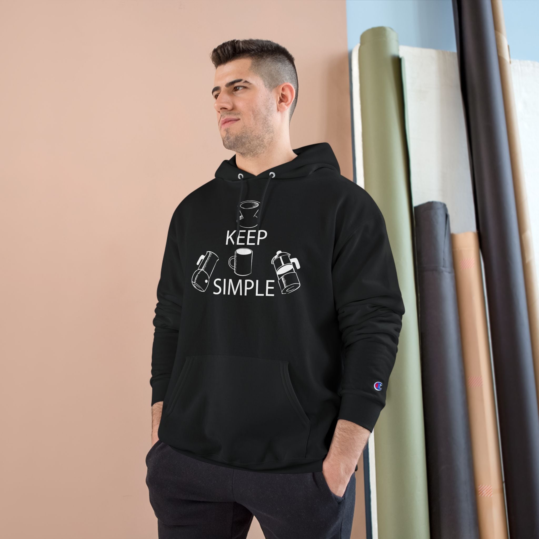 'Keep Coffee Simple' Champion Hoodie — Minimalist Coffee Graphic Quality Hoodie