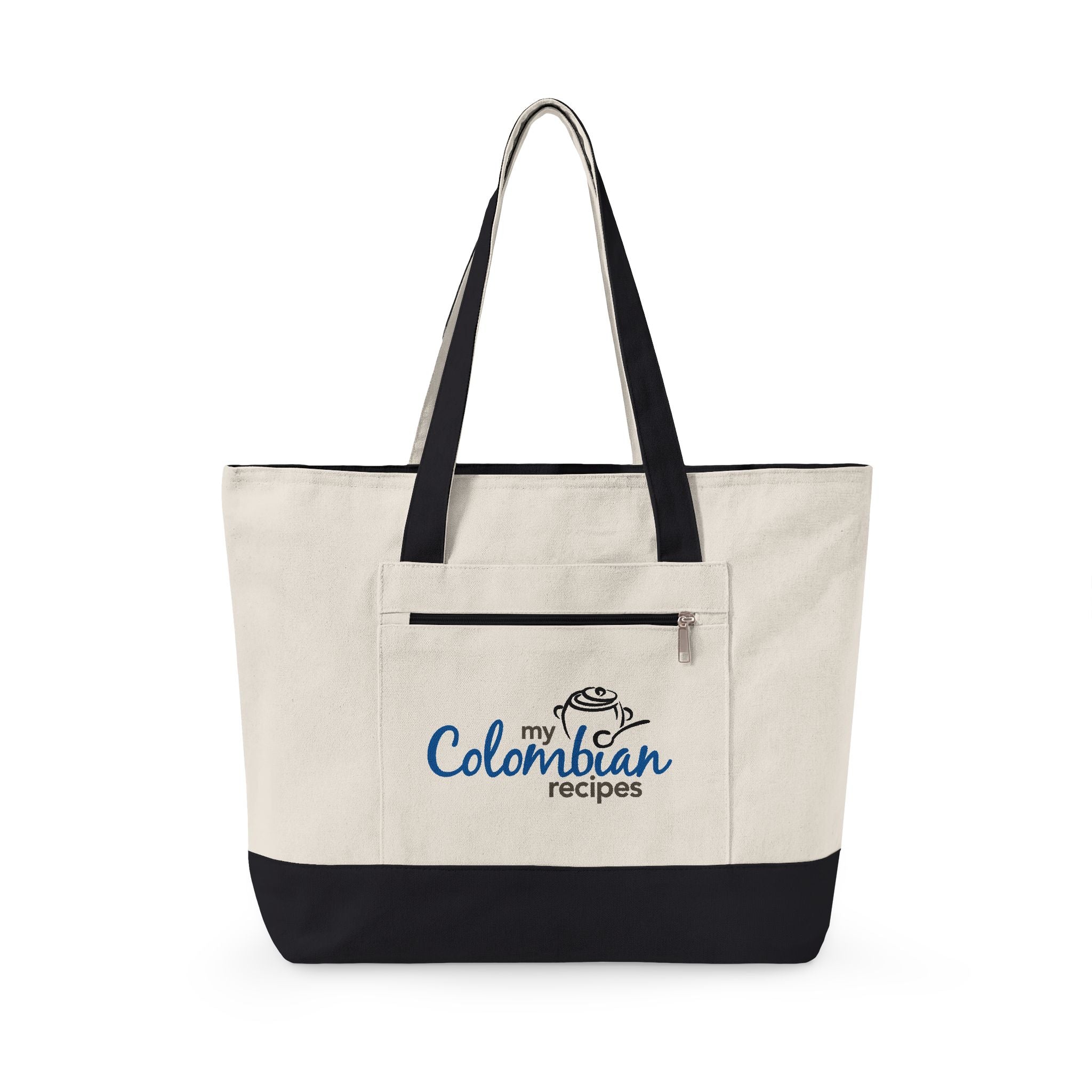 Canvas Tote Bag — 'My Colombian Recipes' Zippered Grocery & Market Tote