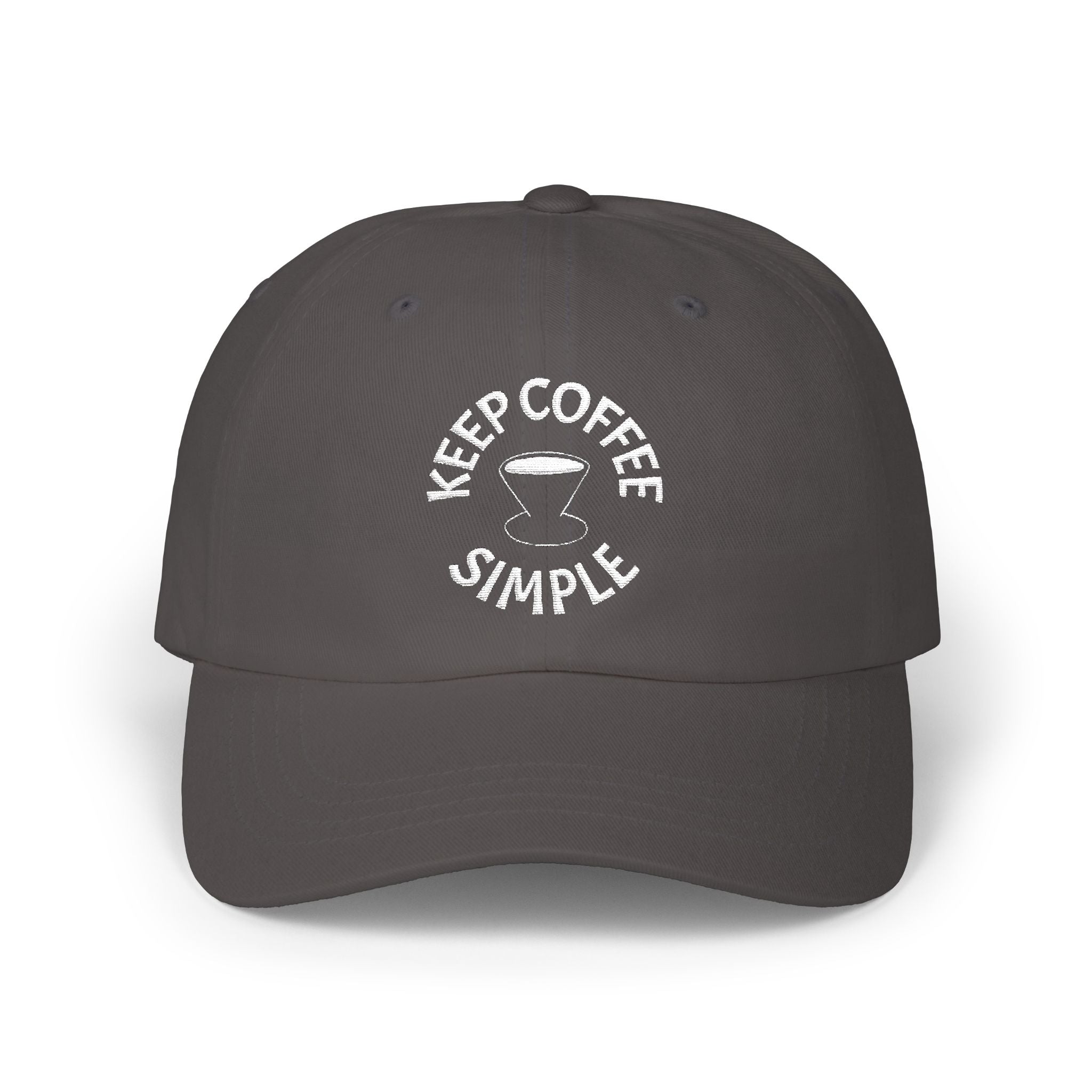 'Keep Coffee Simple' Cap — Emroidered Cotton Baseball Hat - Dark Colors