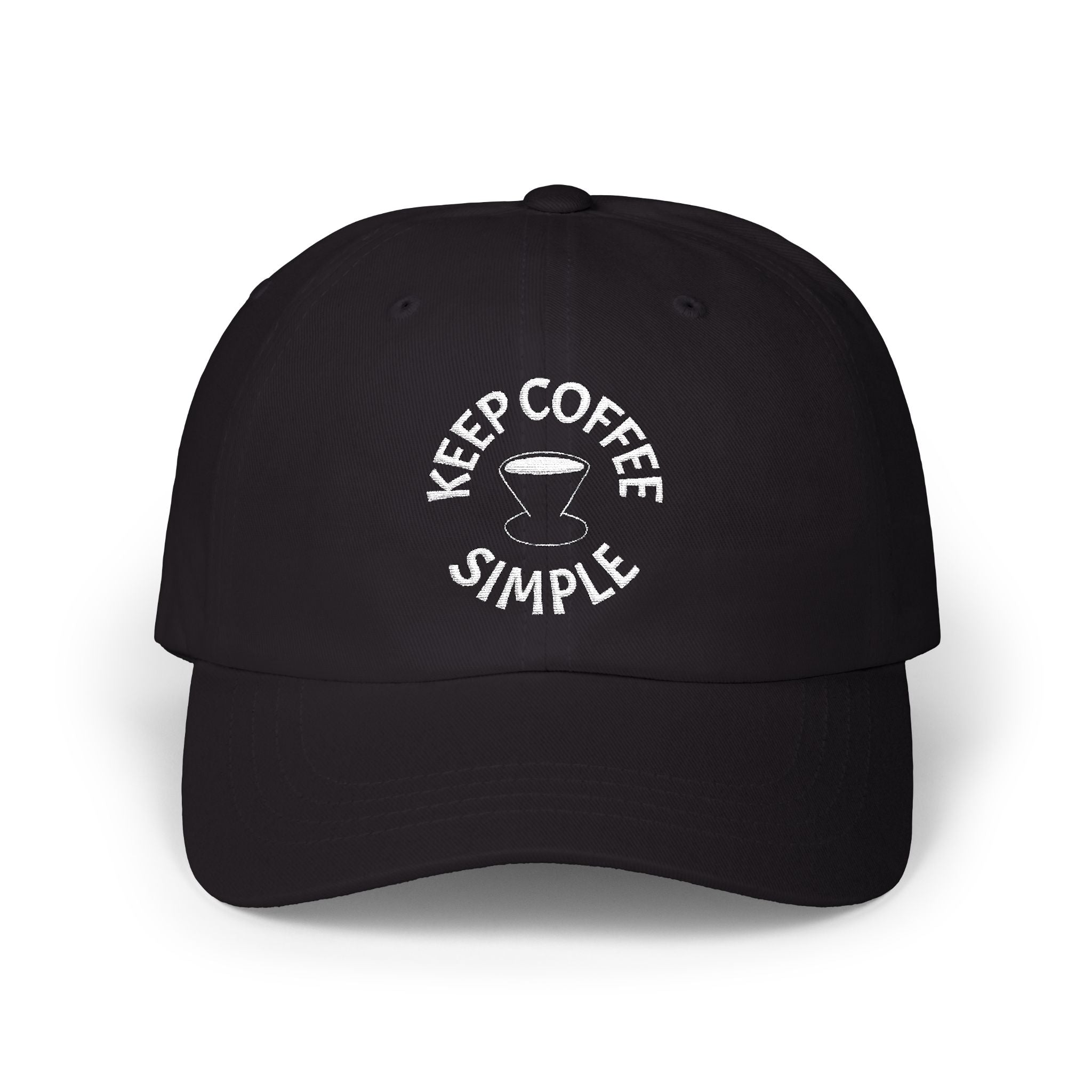 'Keep Coffee Simple' Cap — Emroidered Cotton Baseball Hat - Dark Colors