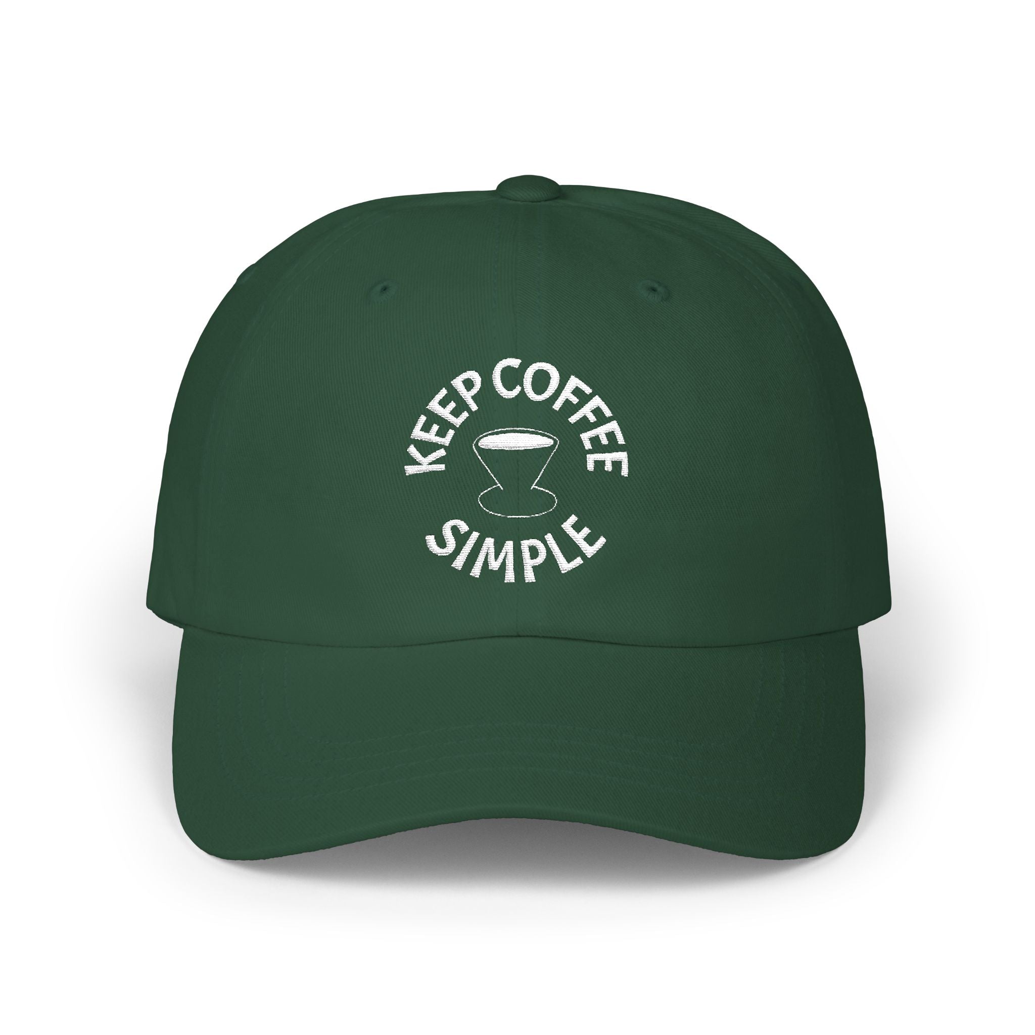'Keep Coffee Simple' Cap — Emroidered Cotton Baseball Hat - Dark Colors
