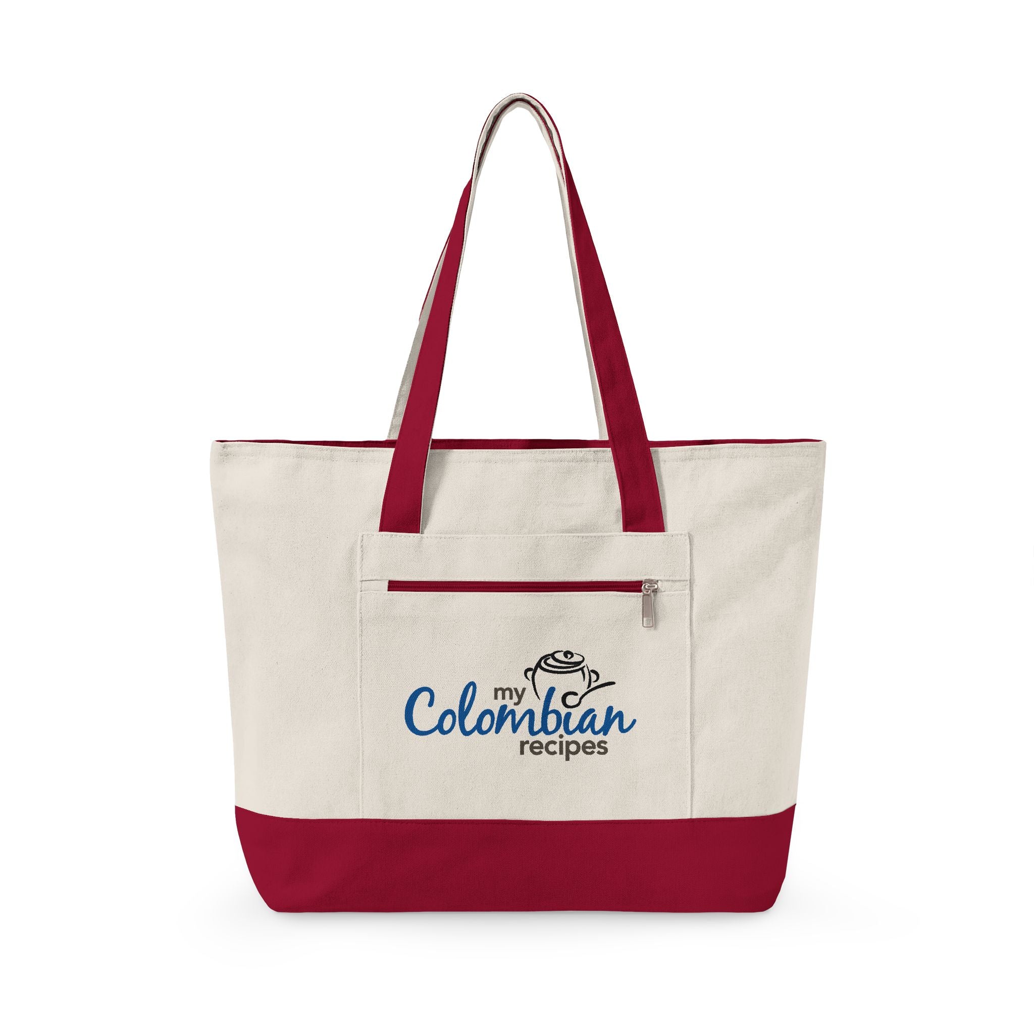 Canvas Tote Bag — 'My Colombian Recipes' Zippered Grocery & Market Tote