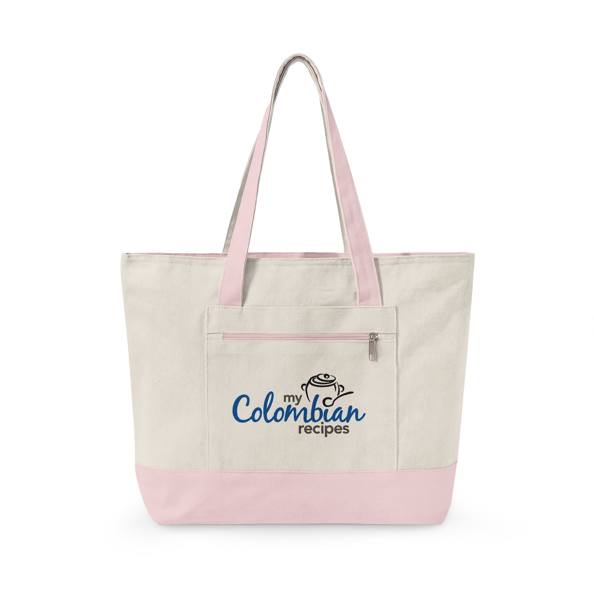 Canvas Tote Bag — 'My Colombian Recipes' Zippered Grocery & Market Tote